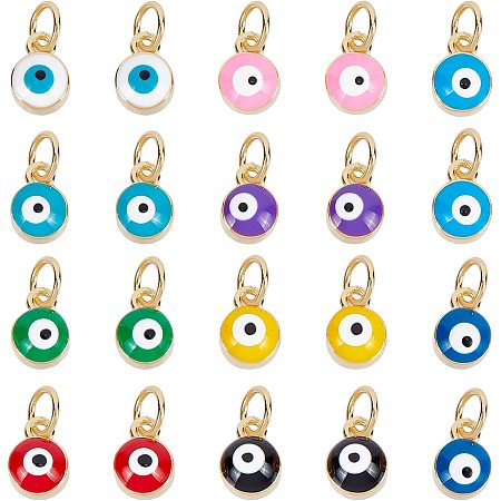 NBEADS 20 Pcs Evil Eye Charms, Real 18K Gold Plated Beads Enamel Pendants, 10 Colors Column Evil Eye Beads for DIY Jewelry Crafts Making