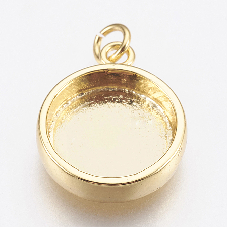Honeyhandy Brass Pendant Cabochon Settings, Plain Edge Bezel Cups, Flat Round Charms, Golden, Tray: 10mm, 14x11.5x3mm, Hole: 2mm