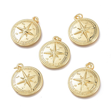 Honeyhandy Brass Pendants, with Jump Rings, Compass, Real 18K Gold Plated, 21.5x18.7x4mm, Hole: 3.2mm