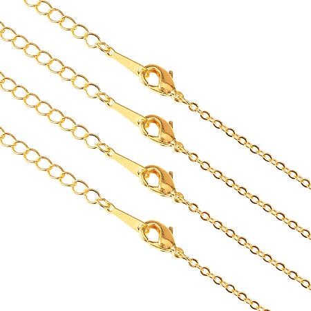 PandaHall Elite 15 Strands Golden Brass Cross Chains Flat Oval Links Cable Chain Necklace with Lobster Clasps for Jewelry Making, 18.7