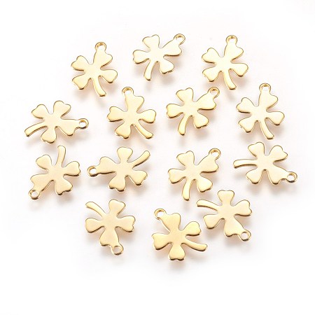 Honeyhandy 304 Stainless Steel Charms, Four Leaf Clover, Golden, 12x10x0.5mm, Hole: 1.2mm