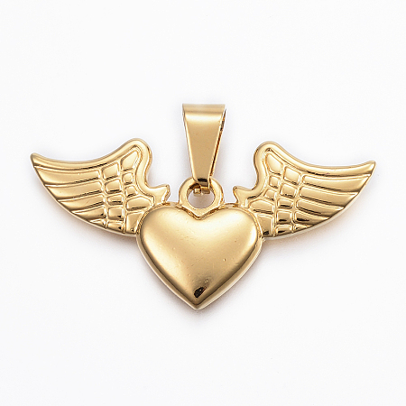 Honeyhandy 304 Stainless Steel Pendants,  Heart with Wing, Golden, 20x40x3mm, Hole: 9x5mm