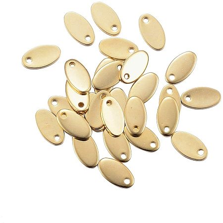 PandaHall Elite 100PCS 1mm Oval Stamping Blank Tags Golden Stainless Steel Blank Charms Oval Shape Pendants Charms for Chain Tab Bracelets Necklaces Jewelry Making