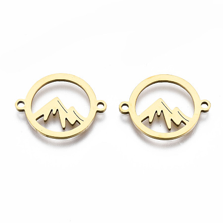 Honeyhandy 201 Stainless Steel Link Connectors, Laser Cut, Ring with Mountain, Golden, 15x19x1mm, Hole: 1.4mm