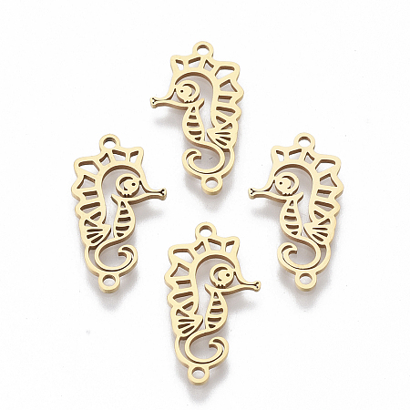 Honeyhandy 201 Stainless Steel Links connectors, Laser Cut, Sea Horse, Golden, 20.5x11x1mm, Hole: 1.4mm
