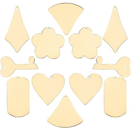 SUNNYCLUE 1 Box 6 Patterns Stainless Steel Charms Flat Metal Charms Blank Stamping Tag Alloy Pendant Heart Kite Flower Shape Jewelry Making for DIY Supplies Accessories, Golden