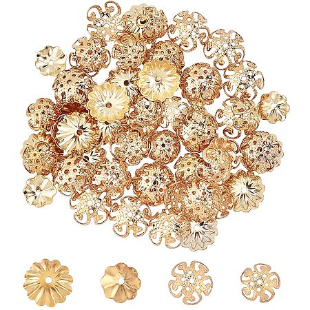 UNICRAFTALE About 80pcs 4 Sizes Flower Bead Caps, 8-10mm Stainless Steel Spacer End Caps, Bead Cap Spacers for Bracelet Necklace Jewelry Making Golden Color