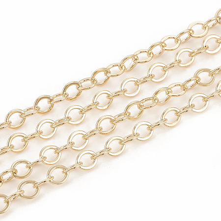 Honeyhandy Brass Cable Chains, Soldered, Flat Oval, Real 18K Gold Plated, Lead Free & Nickel Free, 3.5x3x0.4mm