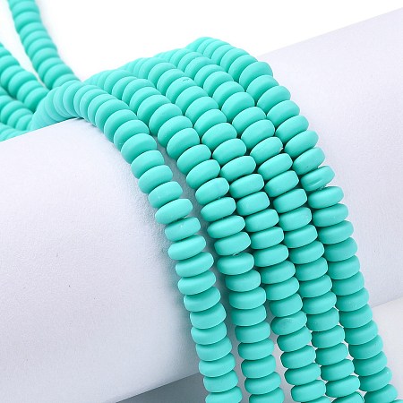 Honeyhandy Handmade Polymer Clay Beads Strands, for DIY Jewelry Crafts Supplies, Flat Round, Medium Turquoise, 6~7x3mm, Hole: 1.5mm, about 113~116pcs/strand, 15.55 inch~16.14 inch(39.5~41cm)
