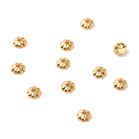 Honeyhandy Brass Bead Cap, Long-Lasting Plated, Flower, Multi-Petal, Real 18K Gold Plated, 3.5x1mm, Hole: 1mm