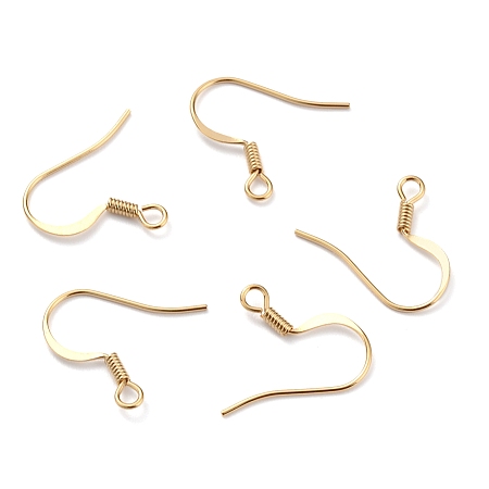 Brass Earring Hooks, Ear Wire, with Horizontal Loop, Real 24K Gold Plated, 16~18x16~18x1.5mm, Hole: 2mm, Pin: 0.8mm