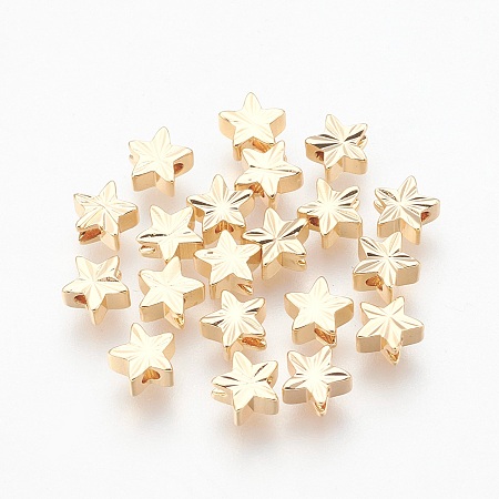 Honeyhandy Brass Beads, Nickel Free, Real 18K Gold Plated, Star, 5x5x2.5mm, Hole: 1mm