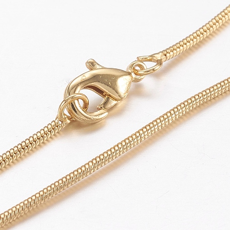 Honeyhandy Brass Round Snake Chain Necklaces, with Lobster Claw Clasps, Real 18K Gold Plated, 17.71 inch(45cm)