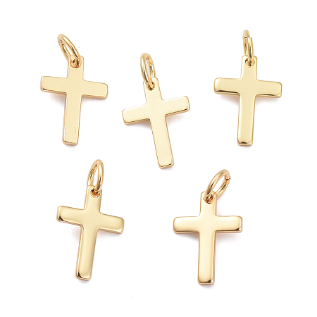 Honeyhandy Brass Pendants, Long-Lasting Plated, Cross, Real 18K Gold Plated, 12.5x9x1mm, Hole: 3.2mm