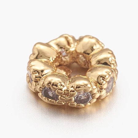 Honeyhandy Brass Micro Pave Cubic Zirconia Beads, Flat Round, Golden, 4.5x1.5mm, Hole: 2mm