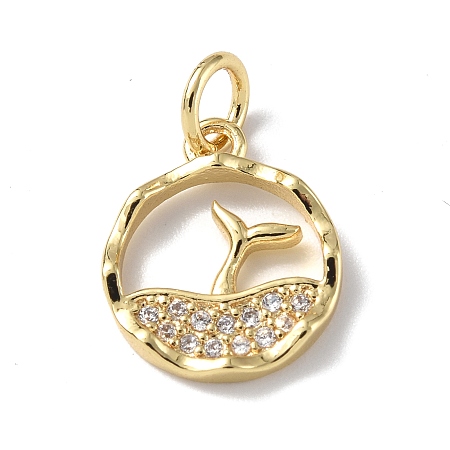 Honeyhandy Brass Micro Pave Cubic Zirconia Charms, with Jump Ring, Round Ring & Sea & Whale Tail Charms, Real 18K Gold Plated, 13.5x11.5x2mm, Hole: 3mm