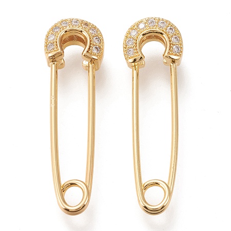 Honeyhandy Brass Micro Pave Clear Cubic Zirconia Safety Pins, Long-Lasting Plated, Golden, 33x8.5x4.5mm, Pin: 1mm