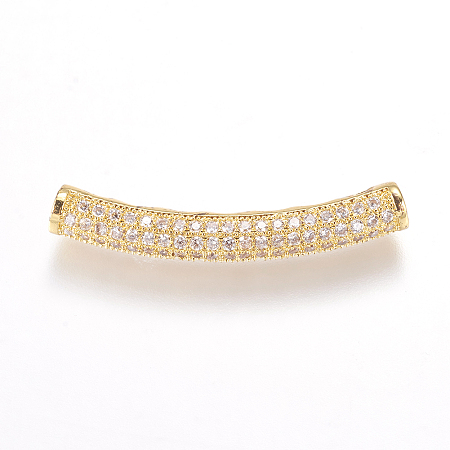 Honeyhandy Brass Micro Pave Cubic Zirconia Beads, Hollow, Tube, Real 18K Gold Plated, 32.5x5mm, Hole: 2mm