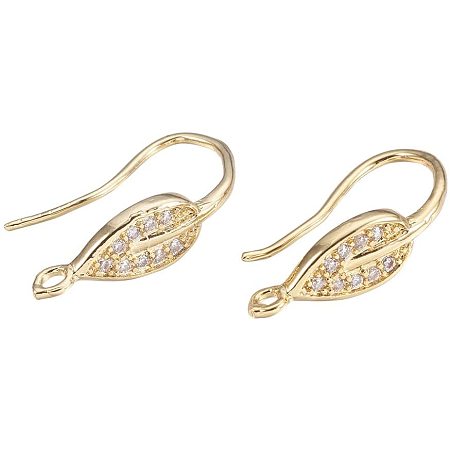 PandaHall Elite 20pcs Brass Micro Pave Cubic Zirconia Hoop Earrings Findings Golden Leaf Earrings Clear Color for Earring Designs Jewelry Making