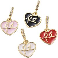 CHGCRAFT 10pcs Brass Charms Micro Pave Cubic Zirconia Heart Golden Mixed Color Charms with Enamel and Brass Findings for Jewelry Making,2x11.5x2mm, Hole 2x3.5mm