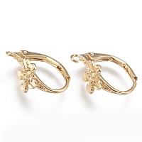 Honeyhandy Brass Leverback Earring Findings, with Loop, Flower, Nickel Free, Real 18K Gold Plated, 17x8mm, Hole: 1.5mm