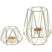 OLYCRAFT 2pcs Geometric Design Tea Light Metal Hexagon Votive Candle Holder Iron Hollow Tealight Bird's Nest Stylish Design for Tables Decor Living Room Decorations