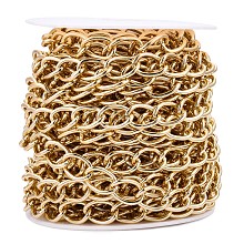 Honeyhandy Aluminium Curb Chains, Unwelded, with Spool, Golden, 15x10x2mm, about 32.81 Feet(10m)/Roll