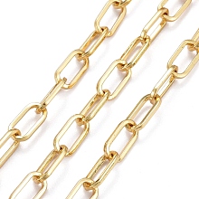 Honeyhandy Brass Paperclip Chains, Drawn Elongated Cable Chains, with Spool, Long-Lasting Plated, Unwelded, Real 18K Gold Plated, 10x5x1mm