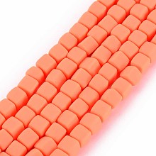 Honeyhandy Handmade Polymer Clay Beads Strands, Cube, Coral, 6x6x6mm, Hole: 1.2mm, about 62pcs/strand, 14.84 inch~15.75 inch(37.7cm~40cm)