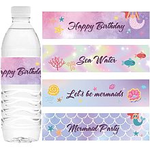 CREATCABIN 100Pcs 4 Styles Mermaid Water Bottle Labels Printable Waterproof Self-Adhesive Bottle Stickers Wrappers Under The Sea Themed Parties Decorations for Birthday Party Shower Gender Reveal