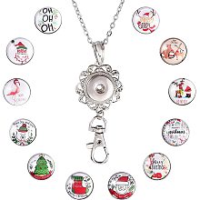 SUNNYCLUE 1 Box DIY 12 Styles Christmas Lanyards for ID Badges Snap Button Lanyard Necklace Stainless Steel Badge Lanyard ID Badge Lanyard Breakaway Keychain Xmas Lanyards Holder Office Clip Lanyard