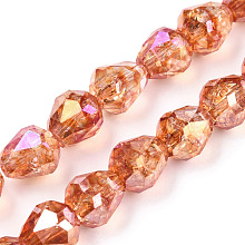 Honeyhandy Transparent Electroplate Glass Beads Strands, AB Color Plated, Faceted, Teardrop, Goldenrod, 10.5x10mm, Hole: 1.2mm, about 33pcs/strand, 13.78 inch(35cm)