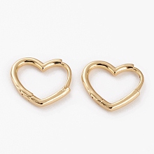 Honeyhandy Brass Huggie Hoop Earrings, Long-Lasting Plated, Heart, Golden, 14x15x1.5mm, Pin: 1mm