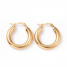 Honeyhandy Vacuum Plating 304 Stainless Steel Chunky Hoop Earrings for Women, Golden, 27.5x26.5x5mm, Pin: 0.8mm