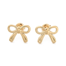 Honeyhandy 304 Stainless Steel Stud Earrings, Hollow Bowknot, Real 14K Gold Plated, 11.5x15mm