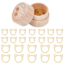 NBEADS Alloy Knitting Stitch Marker Rings, Cat's Head, with Wooden Storage Box, Golden, 15.5~20.5x16~21x1.5~2mm, 30pcs/box