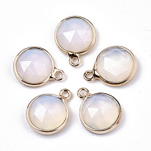 Honeyhandy Opalite Charms, with Light Gold Plated Brass Edge and Loop, Half Round/Dome, Faceted, 14x11x5mm, Hole: 1.5mm