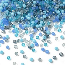 Honeyhandy Glass Beads, Mixed Style, Faceted Rondelle, Light Blue, 4x3.5mm, Hole: 1mm, about 500pcs/bag