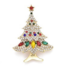 Honeyhandy Colorful Christmas Tree Rhinestone Brooch, Alloy Badge for Backpack Clothes, Golden, 56x40x10.5mm