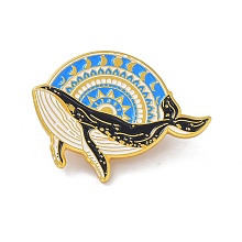 Honeyhandy Whale with Sun Enamel Pin, Ocean Animal Alloy Enamel Brooch for Backpacks Clothes, Golden, Dodger Blue, 23x30x9mm