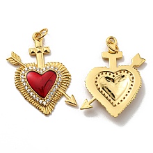 Honeyhandy Rack Plating Brass Cubic Zirconia Pendants, with Enamel, Lead Free & Cadmium Free, Long-Lasting Plated, Heart, Real 18K Gold Plated, 28x22x3mm, Hole: 3.6mm