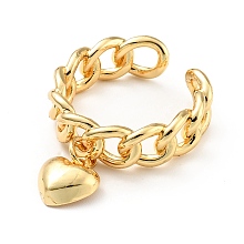 Honeyhandy Brass Heart Charm Open Cuff Ring, Brass Hollow Ring for Women, Cadmium Free & Lead Free, Real 18K Gold Plated, US Size 7 3/4(17.9mm)