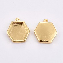 Honeyhandy Brass Pendant Cabochon Settings, Plain Edge Bezel Cups, Long-Lasting Plated, Hexagon, Golden, Tray: 10.5x11.5mm, 14.5x14x3mm, Hole: 0.8mm