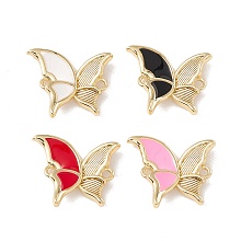 Brass Enamel Connector Charms, Cadmium Free & Lead Free, Butterfly, Real 18K Gold Plated, Mixed Color, 17x20x4mm, Hole: 1.6mm