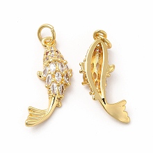 Honeyhandy Rack Plating Brass Micro Pave Cubic Zirconia Fish Pendants, with Jump Ring, Long-Lasting Plated, Cadmium Free & Lead Free, Fancy Carp Charm, Real 18K Gold Plated, 23x8x4.5mm, Hole: 3.6mm