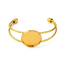 Honeyhandy Brass Cuff Bangle Making, Blank Bangle Base, with Flat Round Tray, Golden, 60mm, Tray: 25mm