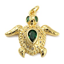 Honeyhandy Rack Plating Brass Cubic Zirconia Pendants, Cadmium Free & Lead Free, Sea Turtle, Real 18K Gold Plated, 22.5~23x24x5mm