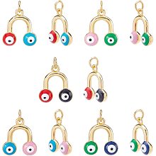 NBEADS 10 Pcs 5 Colors Real 18K Gold Plated Brass Enamel Evil Eye Charms, Enamel Pendants Flat Round Evil Eye Charms with Jump Rings for DIY Jewelry Crafts Making