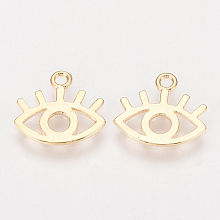 Honeyhandy Brass Charms, Nickel Free, Real 18K Gold Plated, Eye, Golden, 11.5x13x1mm, Hole: 1mm