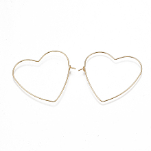 Honeyhandy Brass Earring Hooks, Heart, Nickel Free, Real 18K Gold Plated, 20 Gauge, 37~38x39~40x0.8mm, Pin: 0.8mm